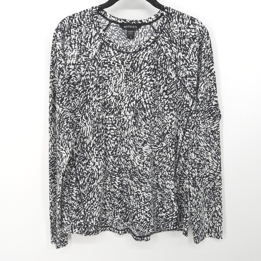 Athleta Ultimate Train Top Women Medium Black White Abstract Long Sleeve Tee